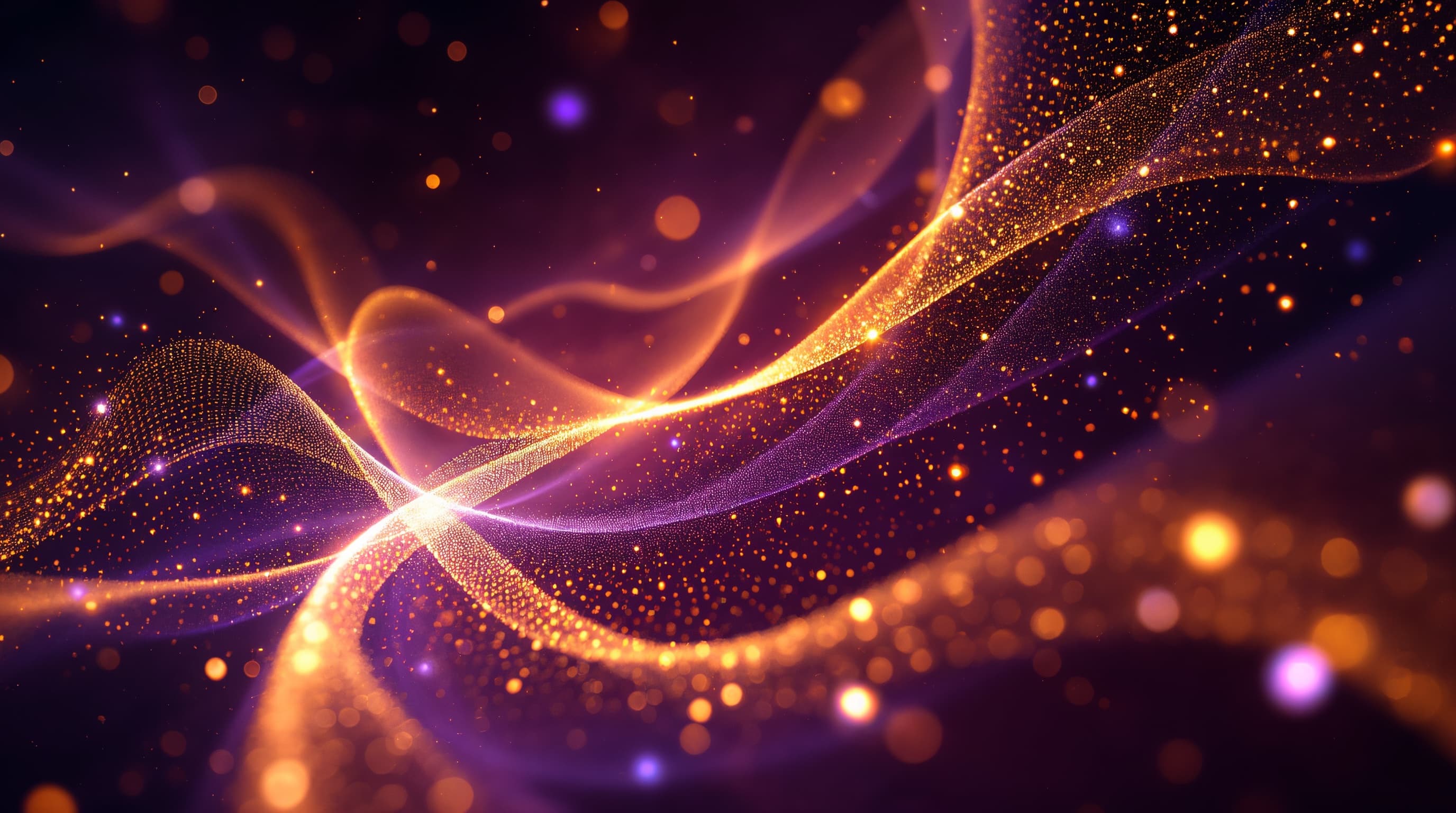 Spacetime fabric with golden light threads in deep purple void