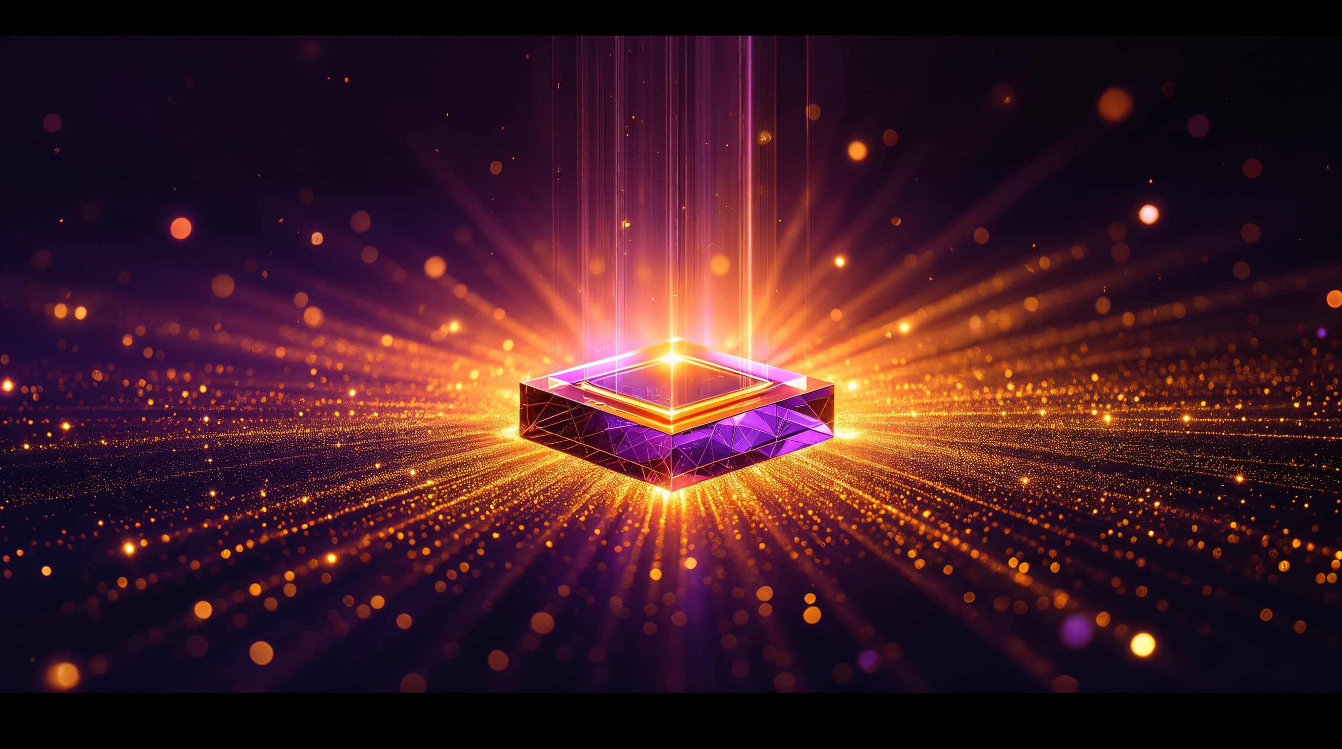 Light refracting through a prism into golden and violet spectrum